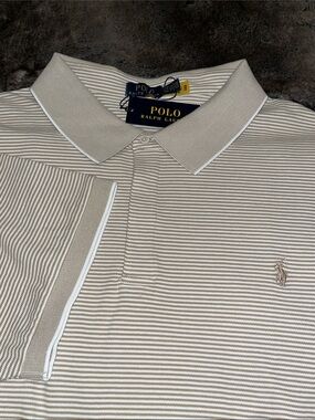 Polo Ralph Lauren Shirt Men's 5XB  Striped Tan Beige White SS Stretch $138